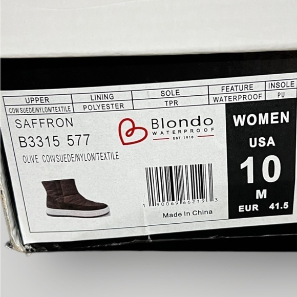 🌻NEW (w/box) Blondo Olive "Saffron" Suede & Nylon Waterproof Booties Size 10 - Picture 13 of 13